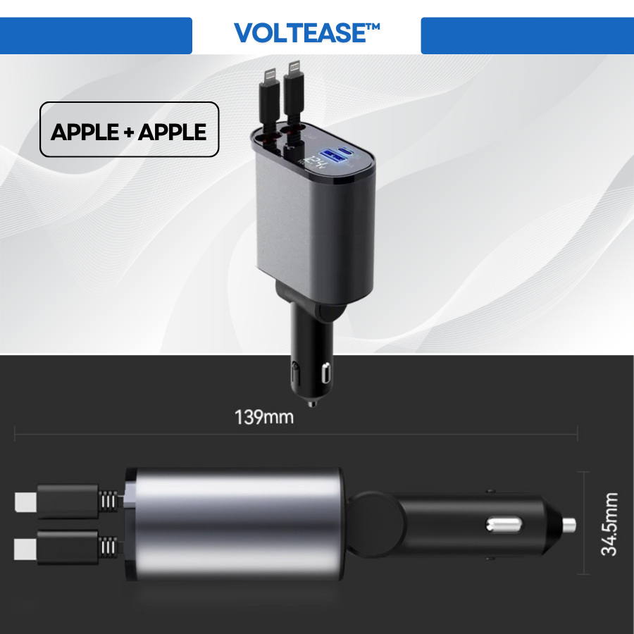VoltEase™ 4-in-1 Retractable Car Charger | Fast Charge for iPhone & Android