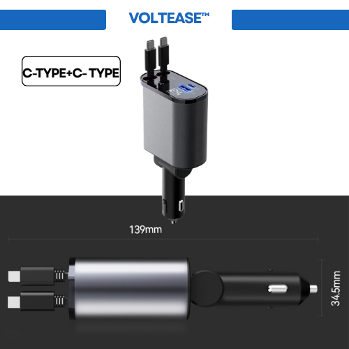 VoltEase™ 4-in-1 Retractable Car Charger | Fast Charge for iPhone & Android